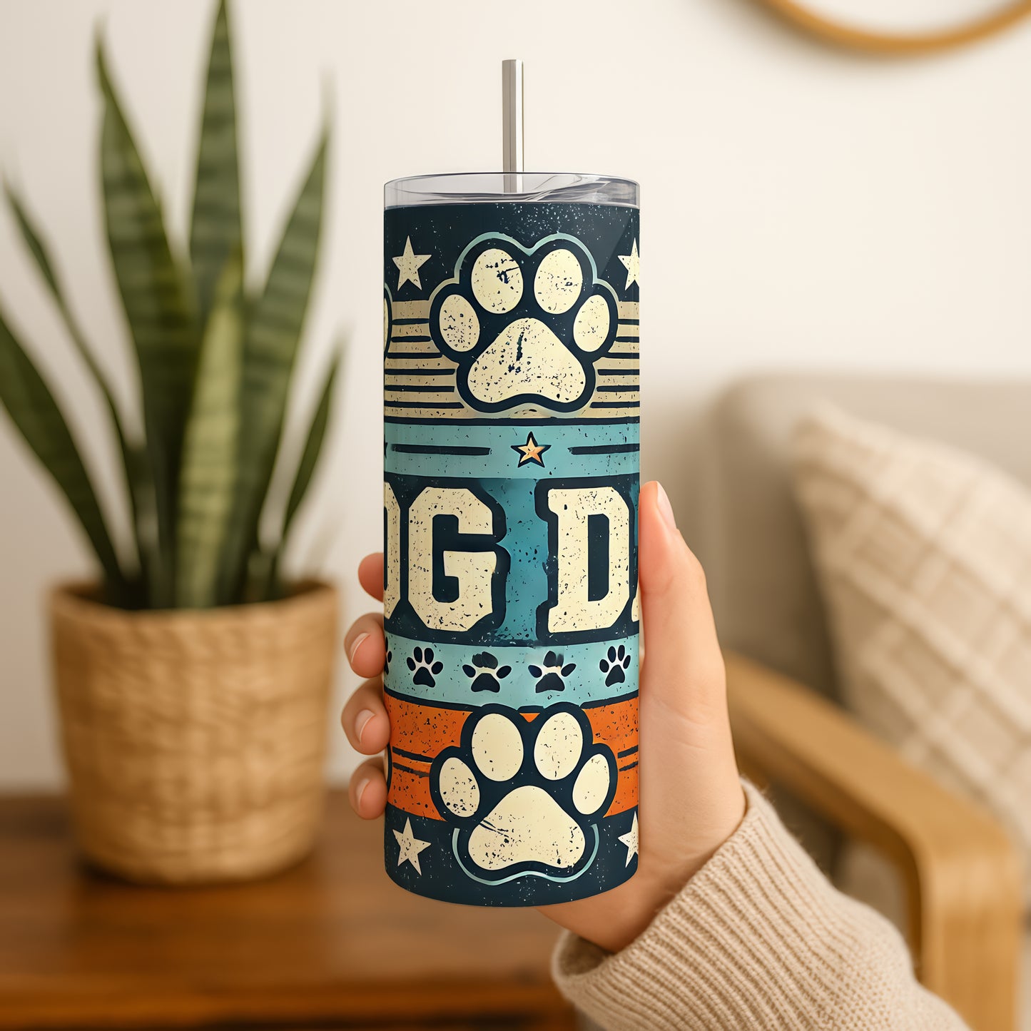 Dog Dad Stainless Steel Tumbler, Father's Day Gift with Straw