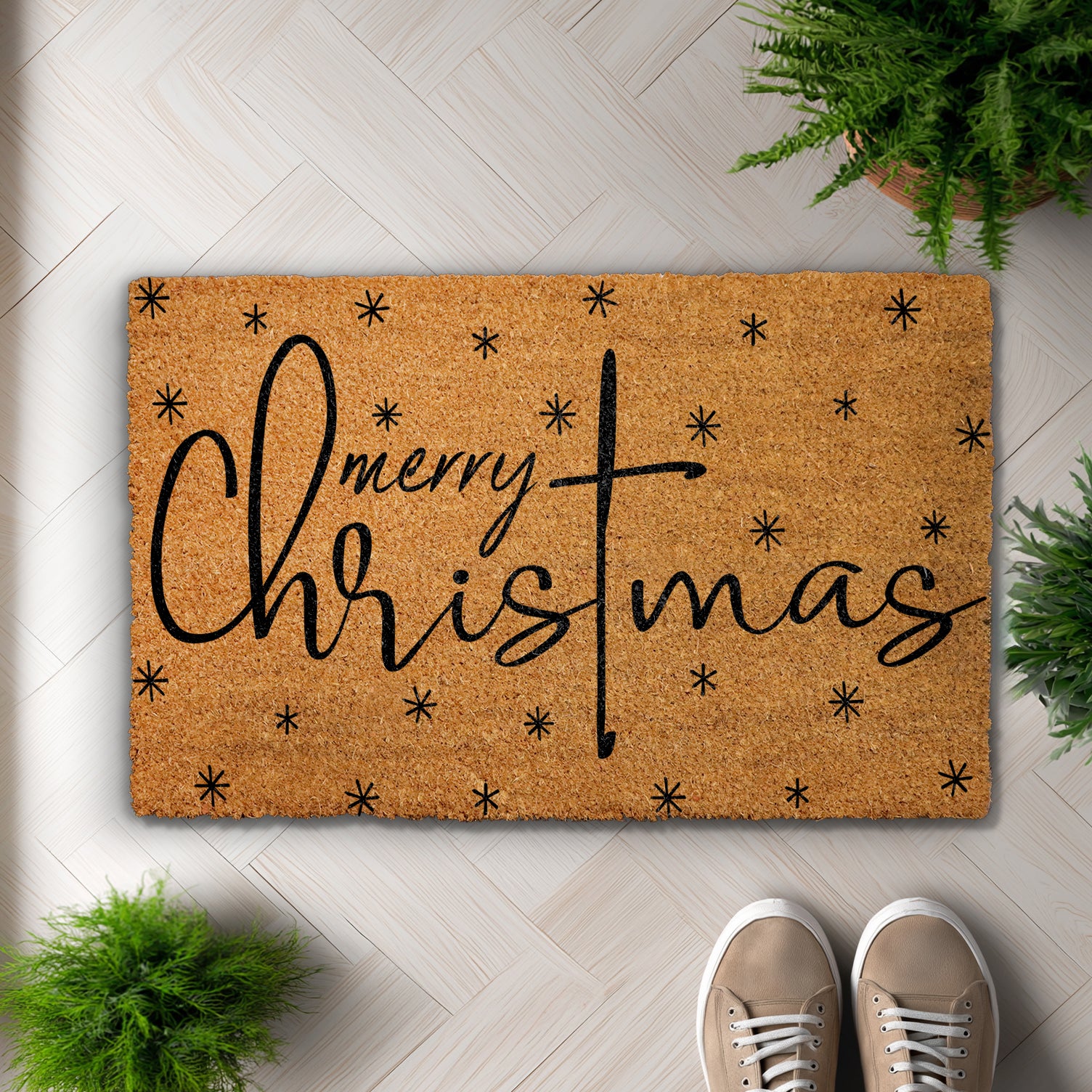Snowflakes Merry Christmas Doormat, Festive Winter Welcome Mat, Xmas Gift