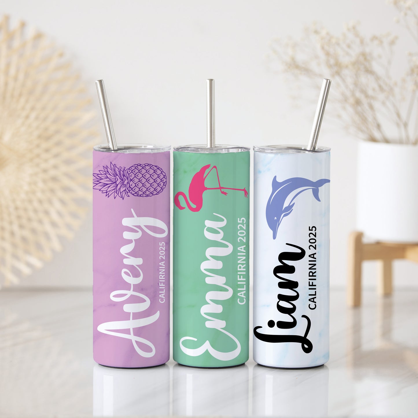Personalized Tropical Steel Tumbler, Perfect for Summer Road Trips