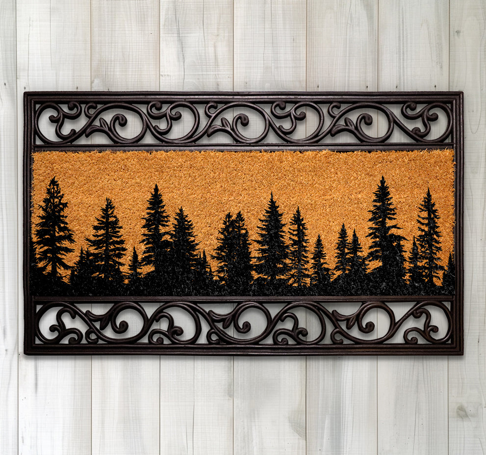 Nature Inspired Pine Tree Coir Doormat, Woodland Welcome Rug