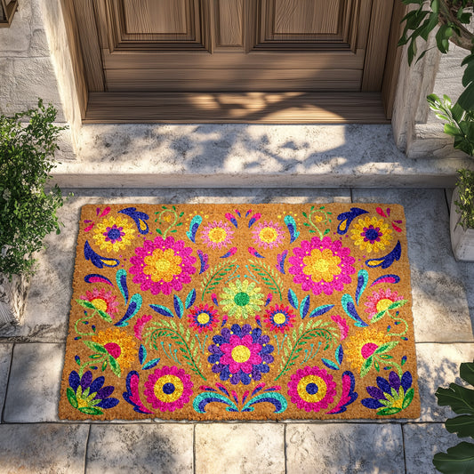 Vibrant Flowers Welcome Mat, Boho Housewarming Gift, Colorful Floral Doormat