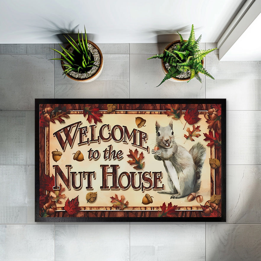 Humorous Welcome Mat for Squirrel Lovers: The Nut House Entry