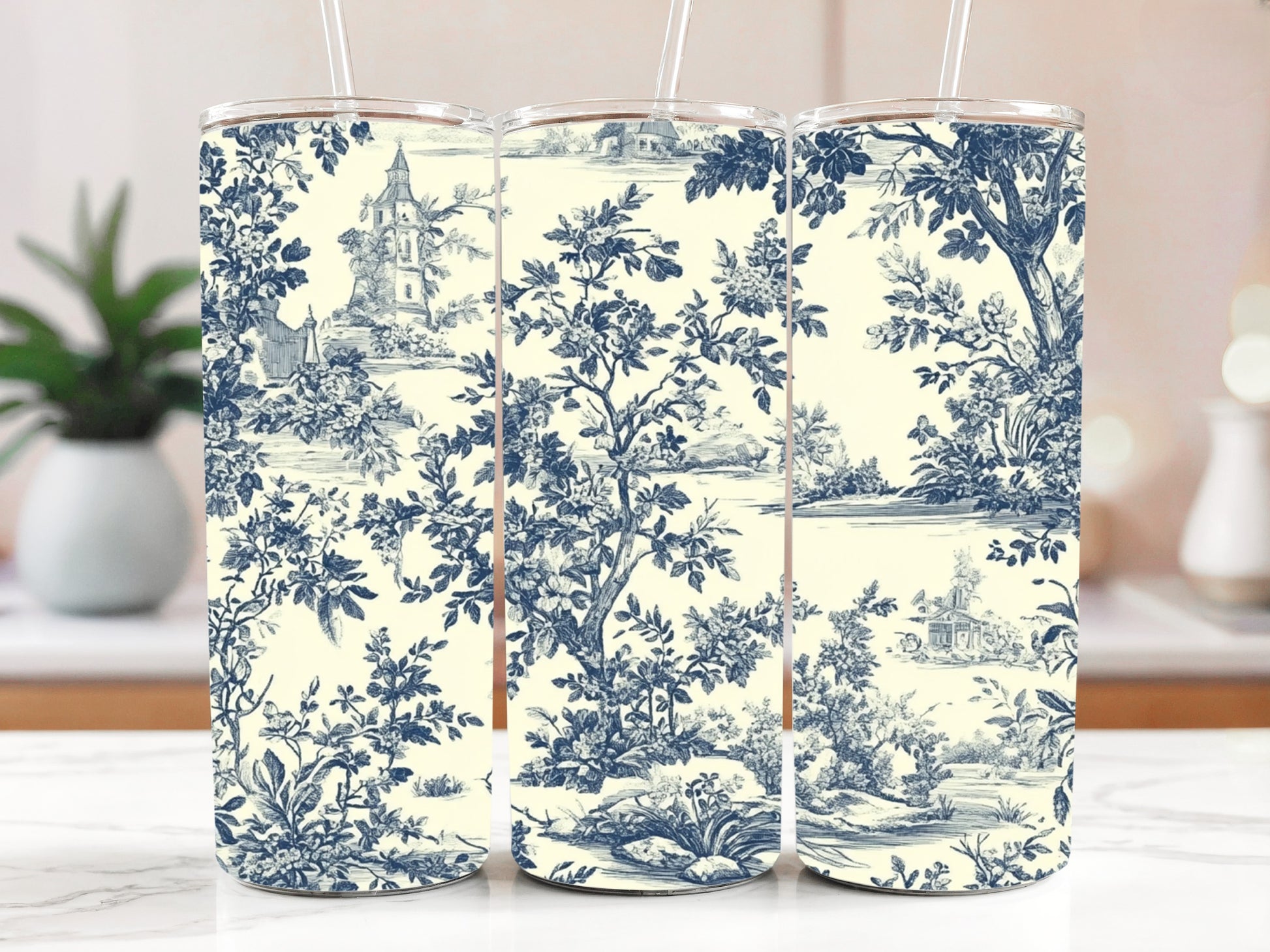 Retro French Country Toile Tumbler, Vintage Stainless Steel Water Bottle