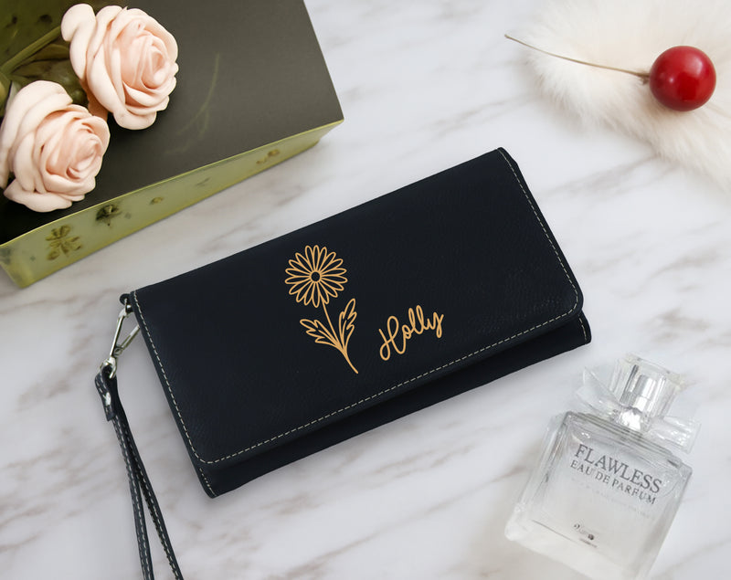 Custom Name Engraved Wallet, Vegan Leather Clutch - Perfect Gift!