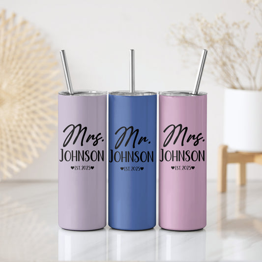 Celebrate Love with Mr And Mrs Stainless Steel Tumbler!