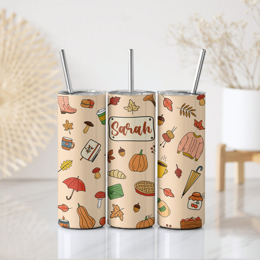 Customized Fall Tumbler, Stylish Pumpkin Spice Coffee Cup, Insulated & Fun