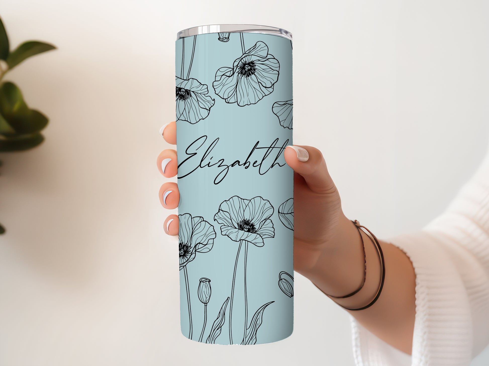 Elegant Women Tumbler, Custom Name Floral Design - Gift For Her