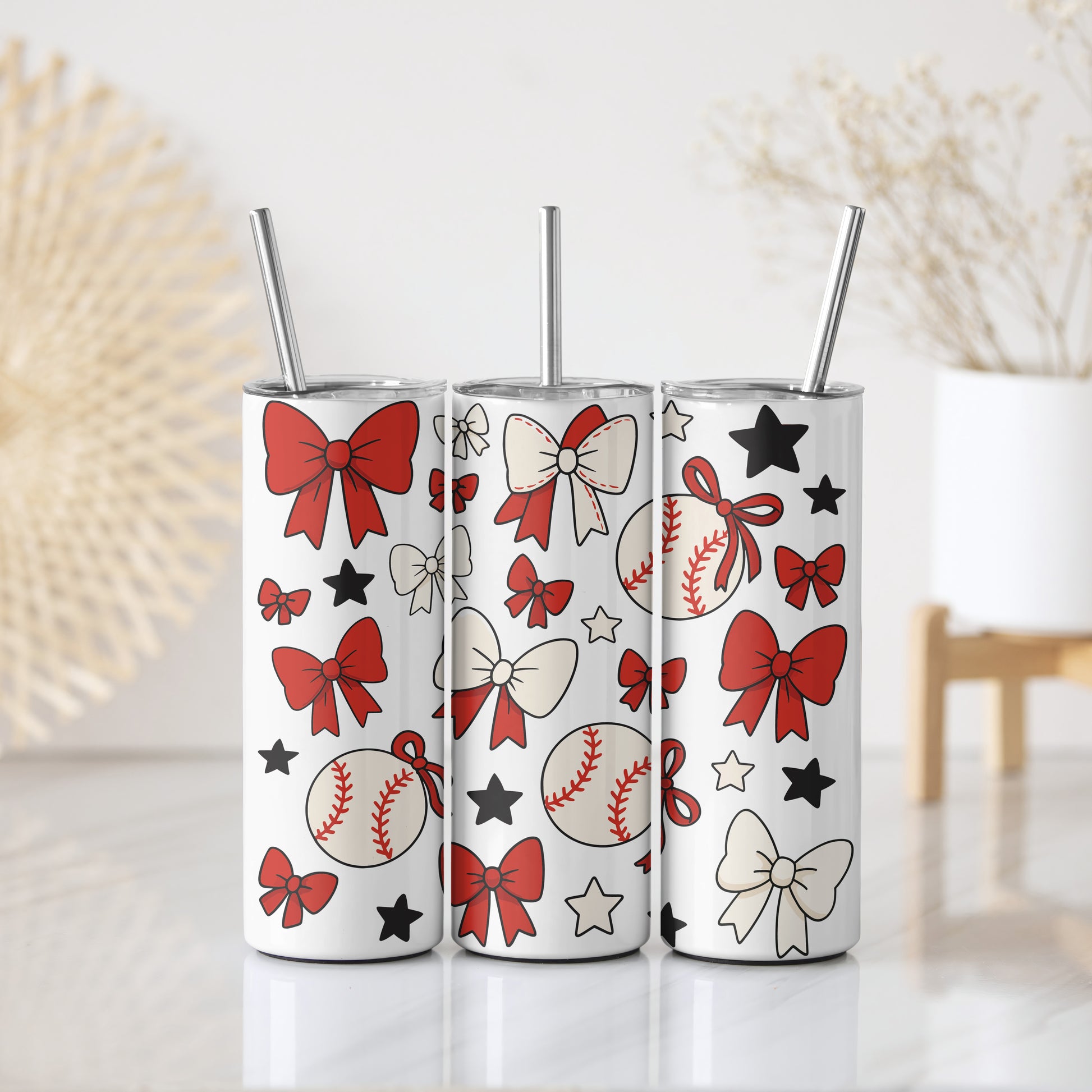 Stylish Baseball Mom Insulated Tumbler: Girly Reusable Cup with Straw