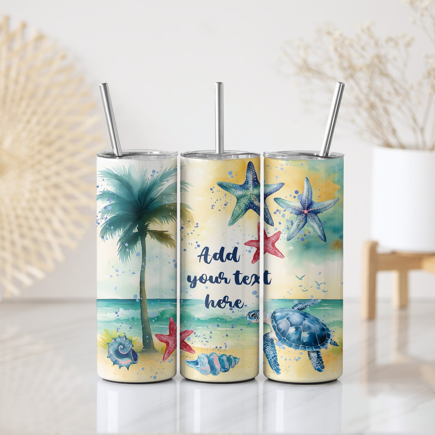 Turtle and Seashells Stainless Steel Tumbler, Perfect for Summer Fun