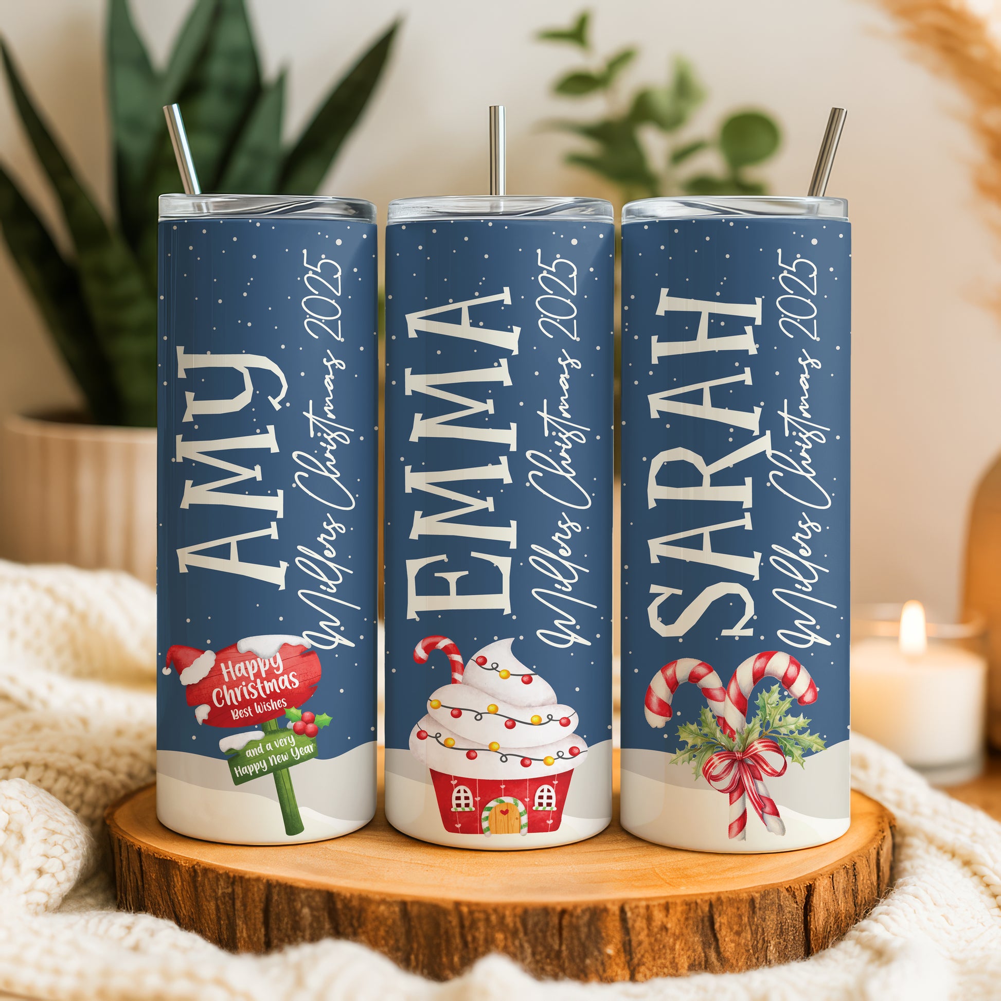Personalized Christmas Tumbler Set: Festive Family Gifts, Stocking Stuffer