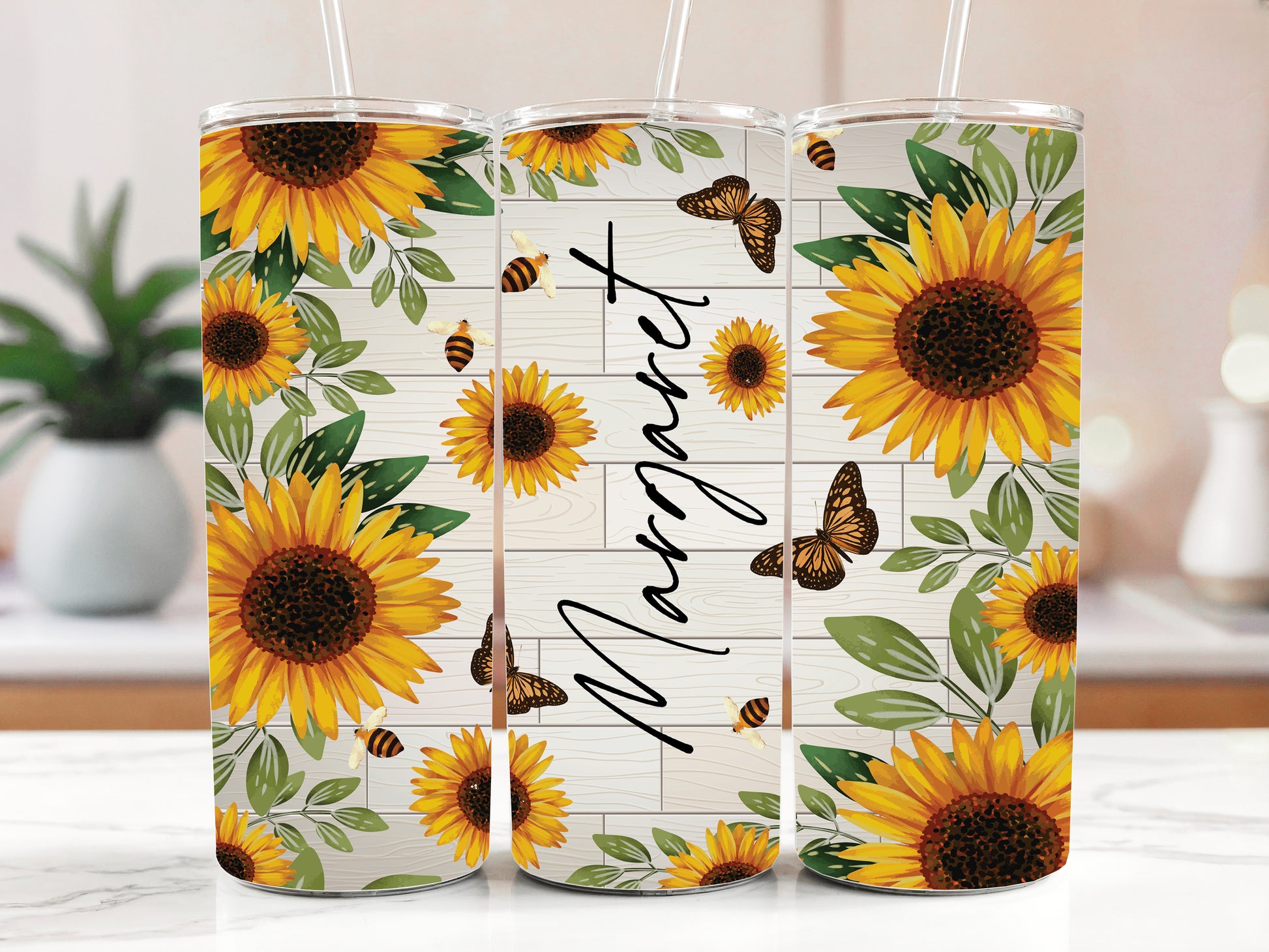 Custom Sun Flower Steel Mug, Insulated Tumbler, Name Water Bottle