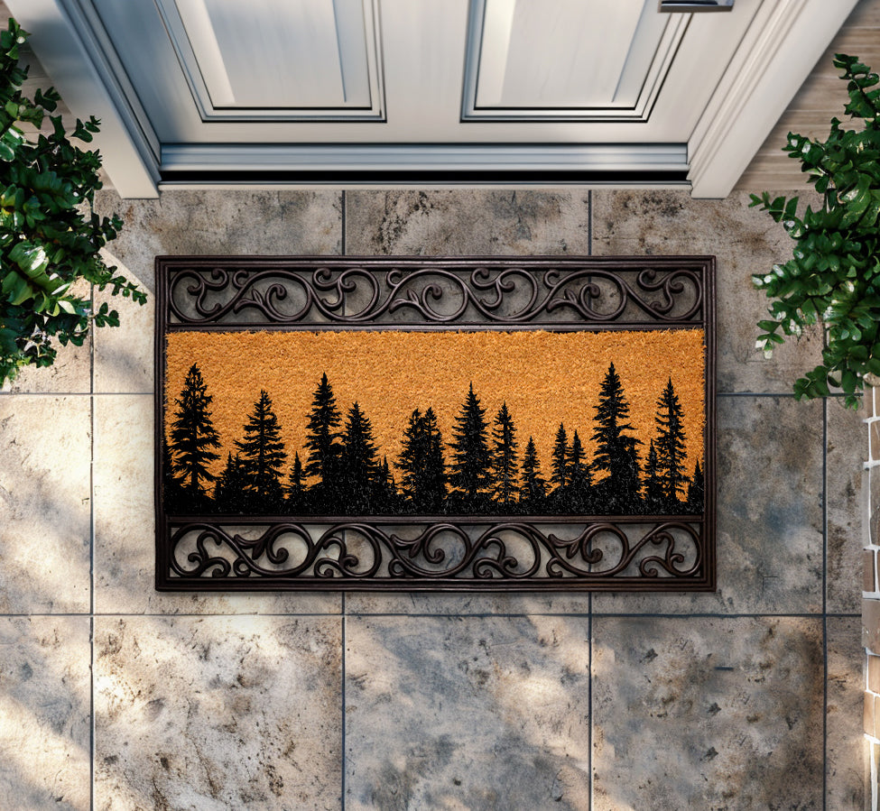 Nature Inspired Pine Tree Coir Doormat, Woodland Welcome Rug
