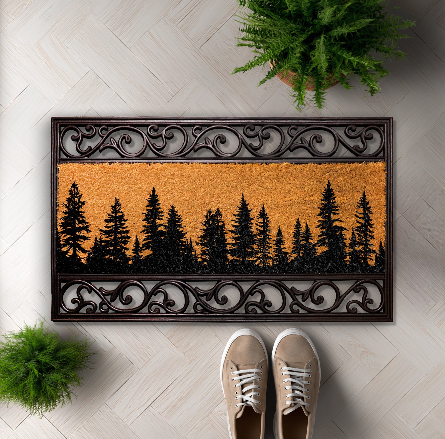 Nature Inspired Pine Tree Coir Doormat, Woodland Welcome Rug