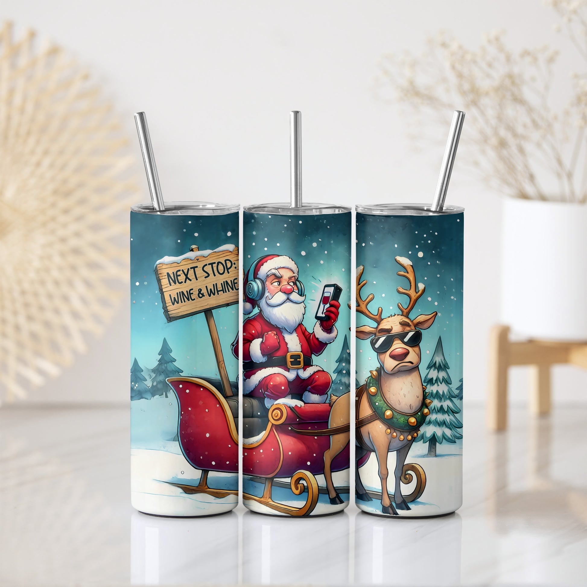 Chuckle-worthy Santa Stainless Steel Tumblers, Naughty List, Reindeer Sleigh