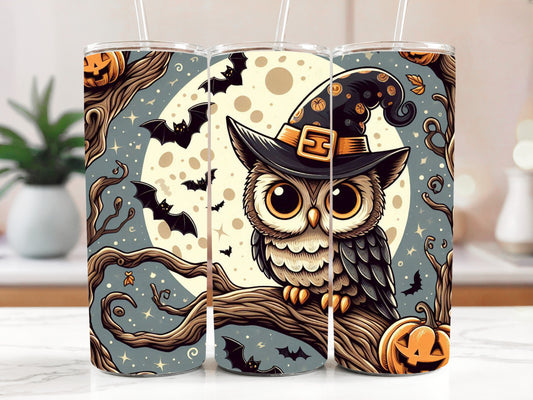 Whimsical Owl Theme Steel Tumbler, Perfect for Fall and Halloween