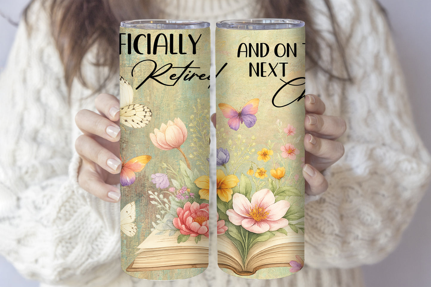 Floral Book Retirement Tumbler, Officially Retired Insulated Skinny Cup