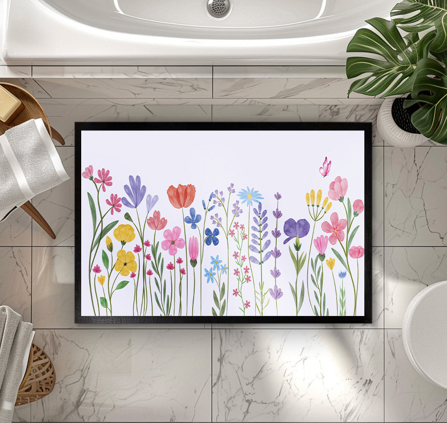 Botanical Blooms Bath Mat: Whimsical Floral Charm for Your Bathroom