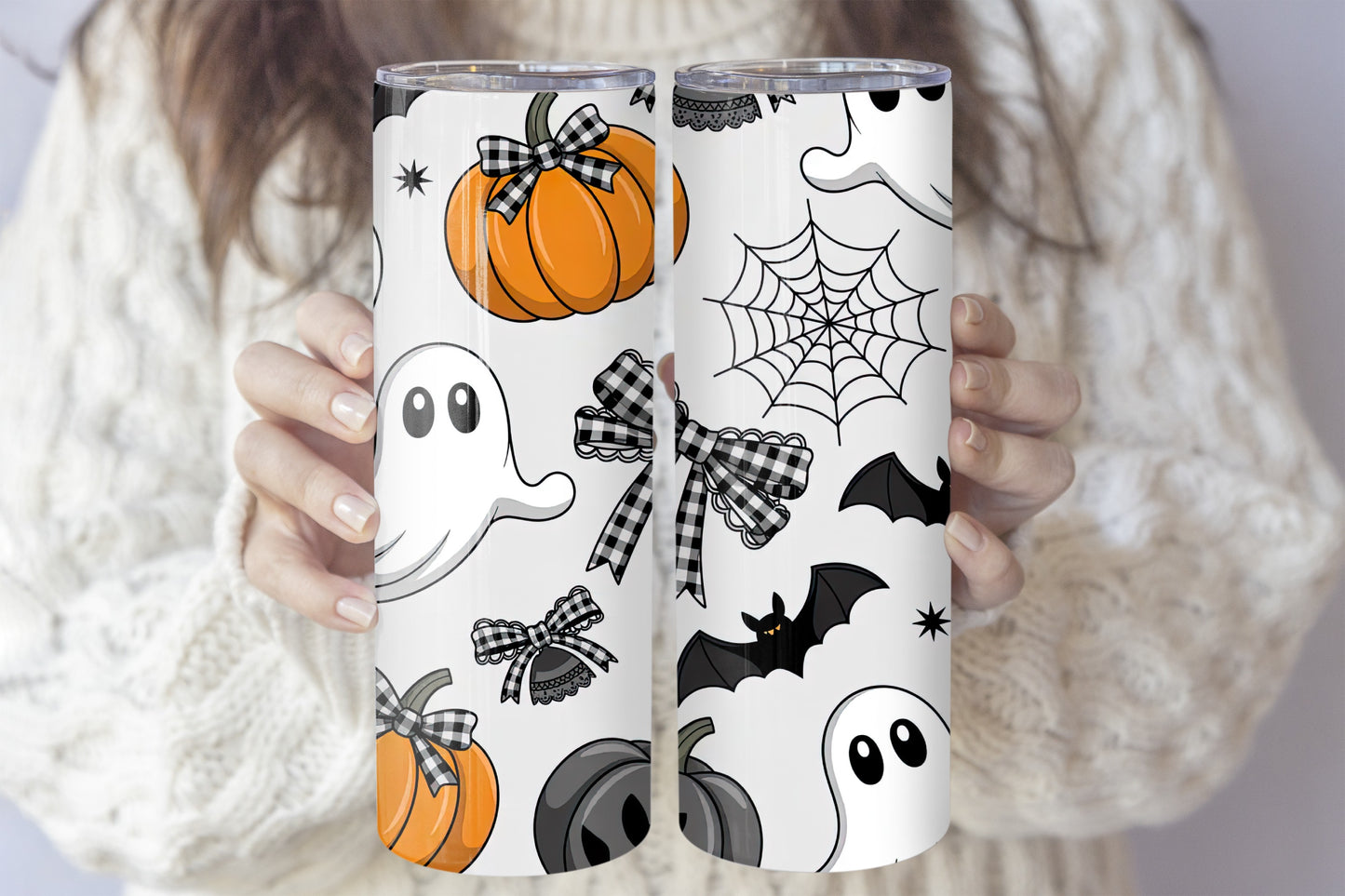 Cute Halloween Kids Tumbler, Spooky Ghost & Pumpkin Stainless Steel