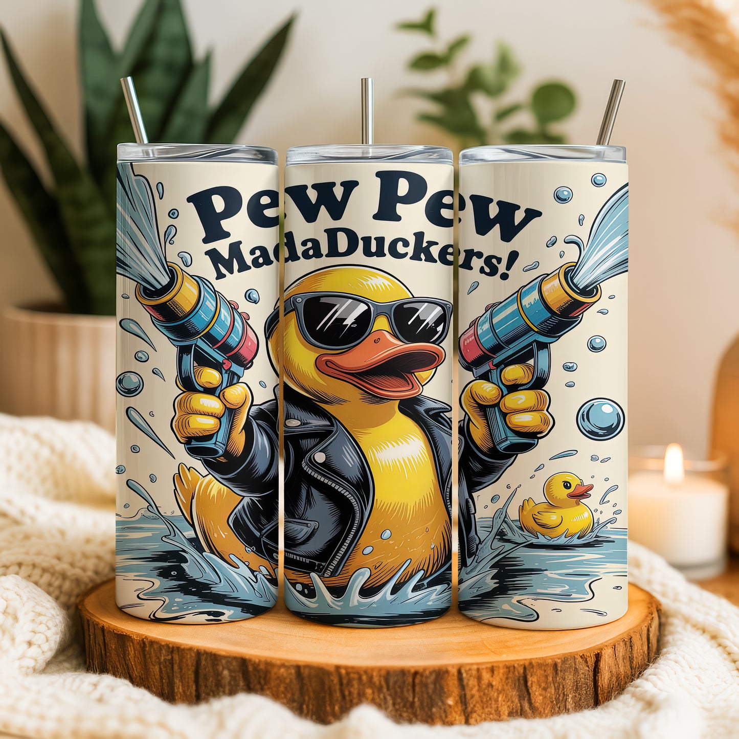 Madaduckers Stainless Steel Tumbler, Badass Duck Design Insulated Cup