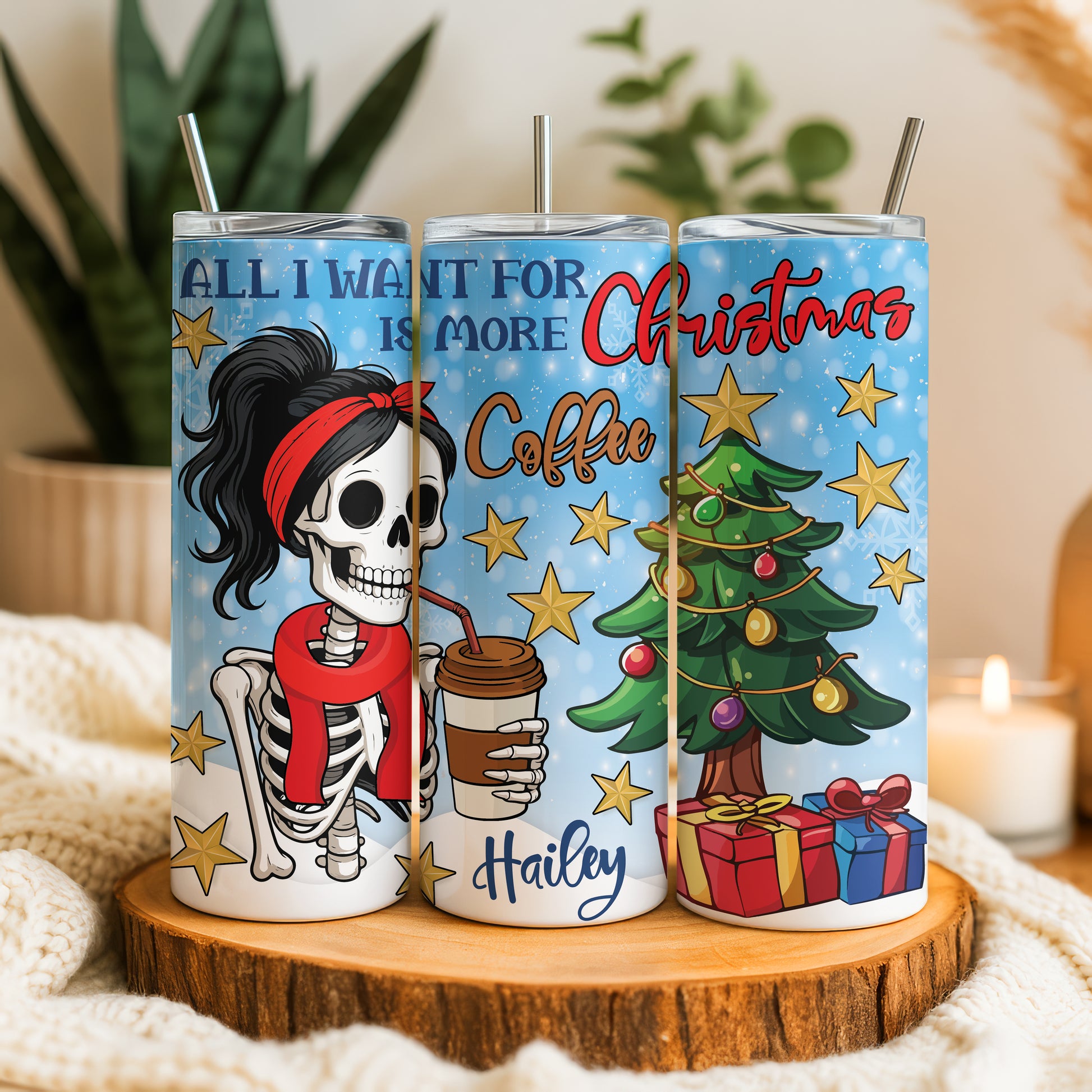 Personalizable Christmas Coffee Tumbler, Funny Saying Tired Mom Gift