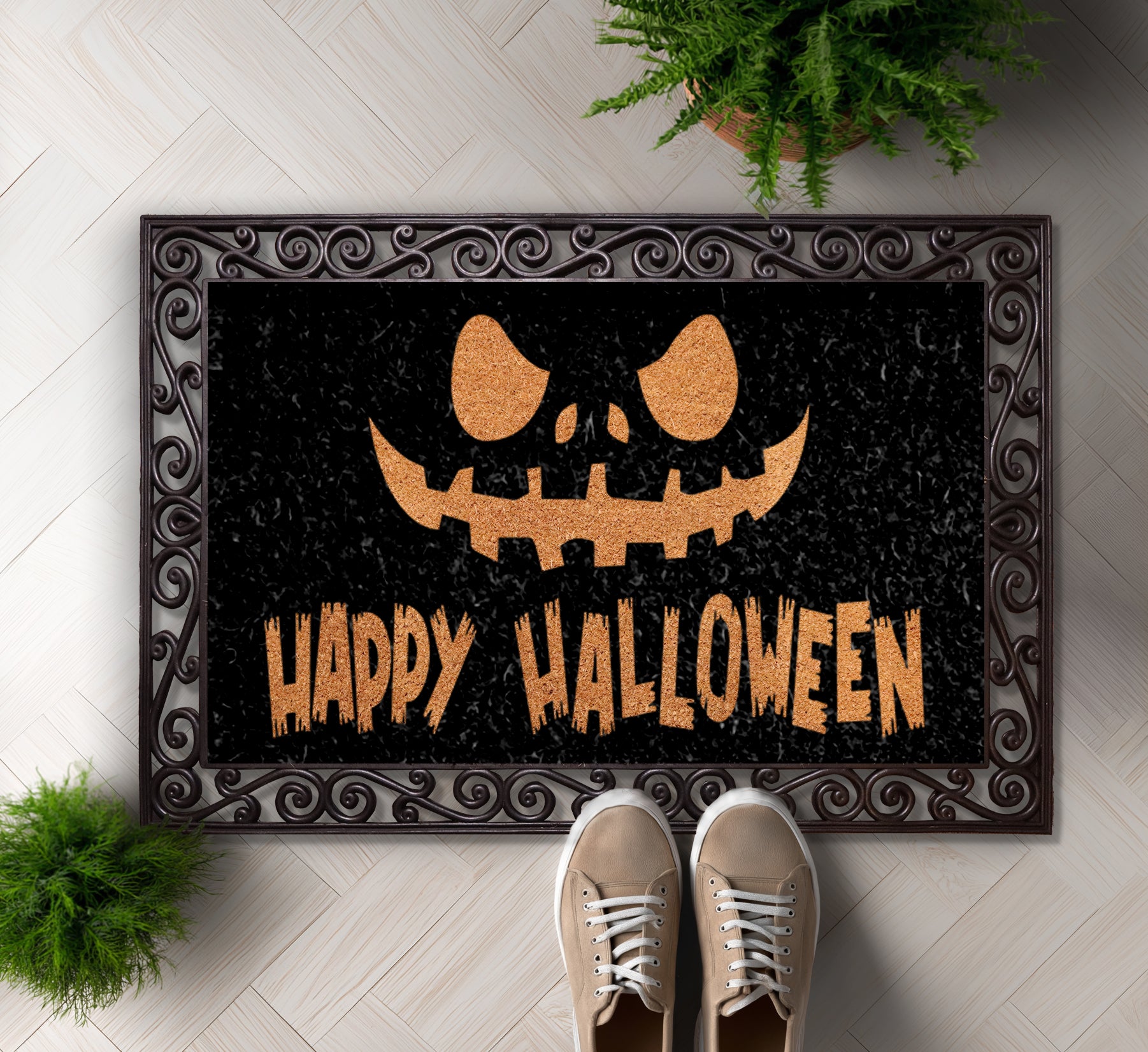 Spooky Pumpkin Doormat, Fall Entryway Mat, Autumn Patio Décor