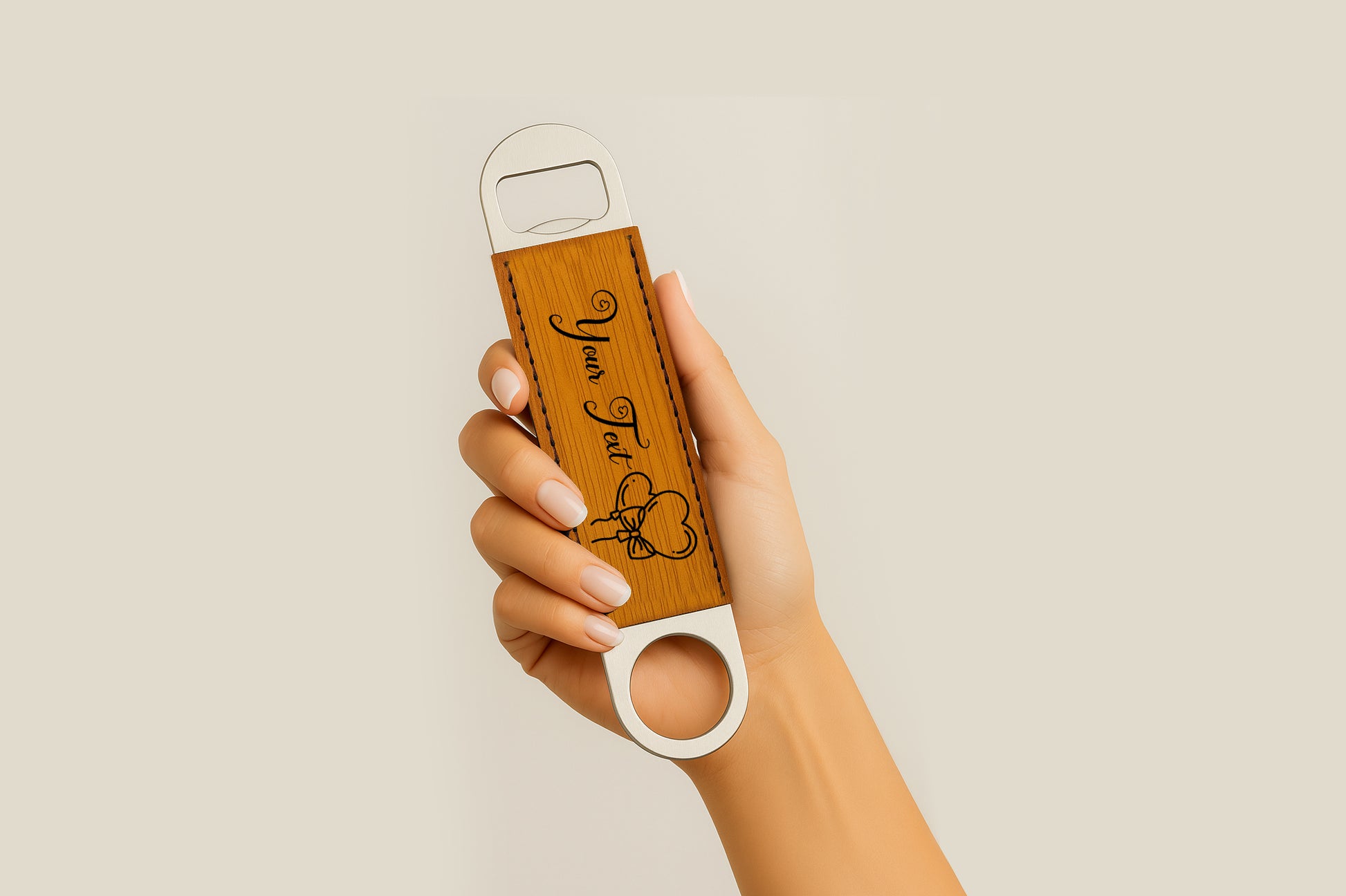 Personalized Leather Beer Opener, Custom Engraved Bar Tool for Wedding