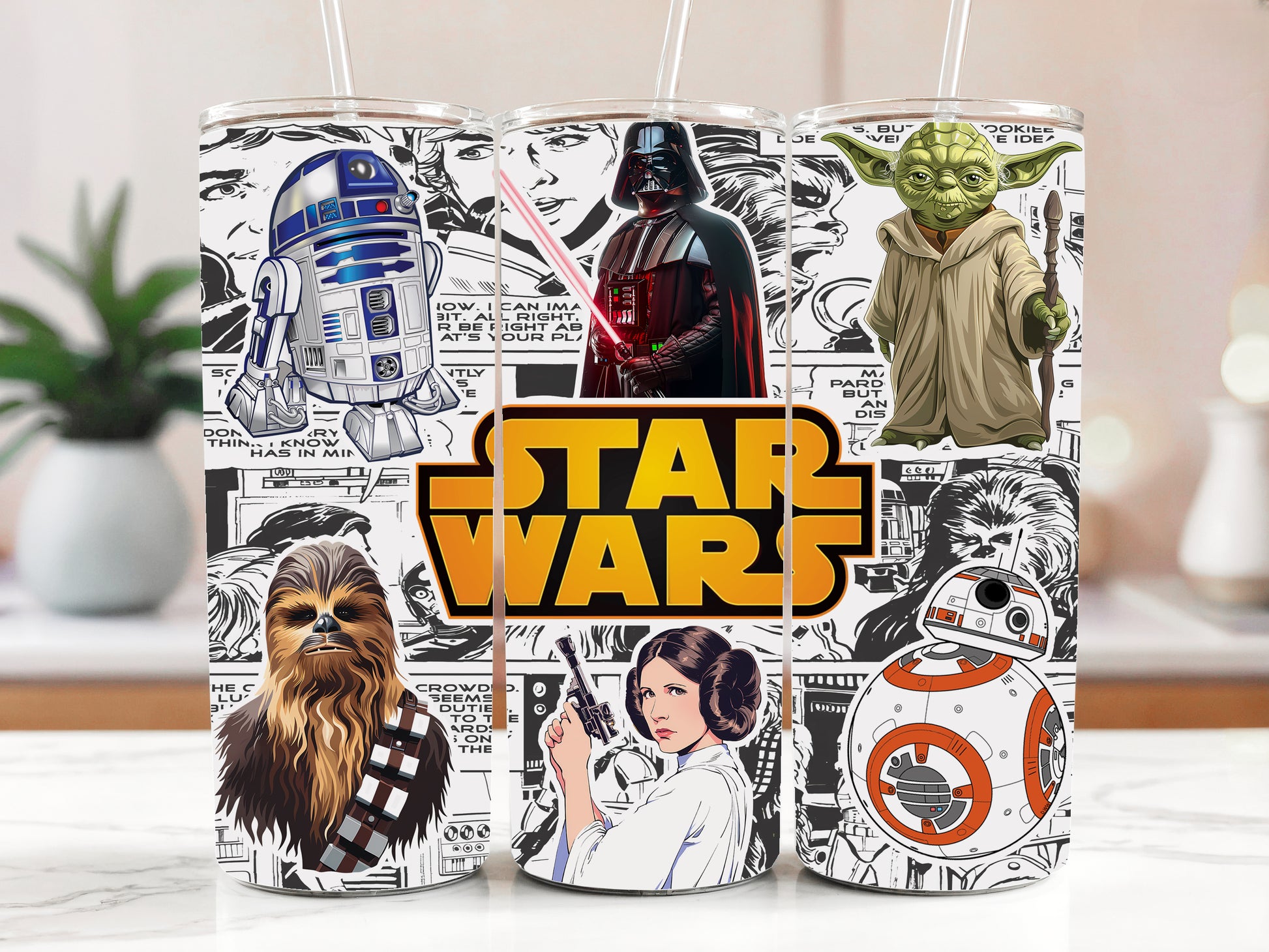 Star Wars Tumbler, Baby Yoda, Darth Vader, Chewbacca 20oz Travel Cup