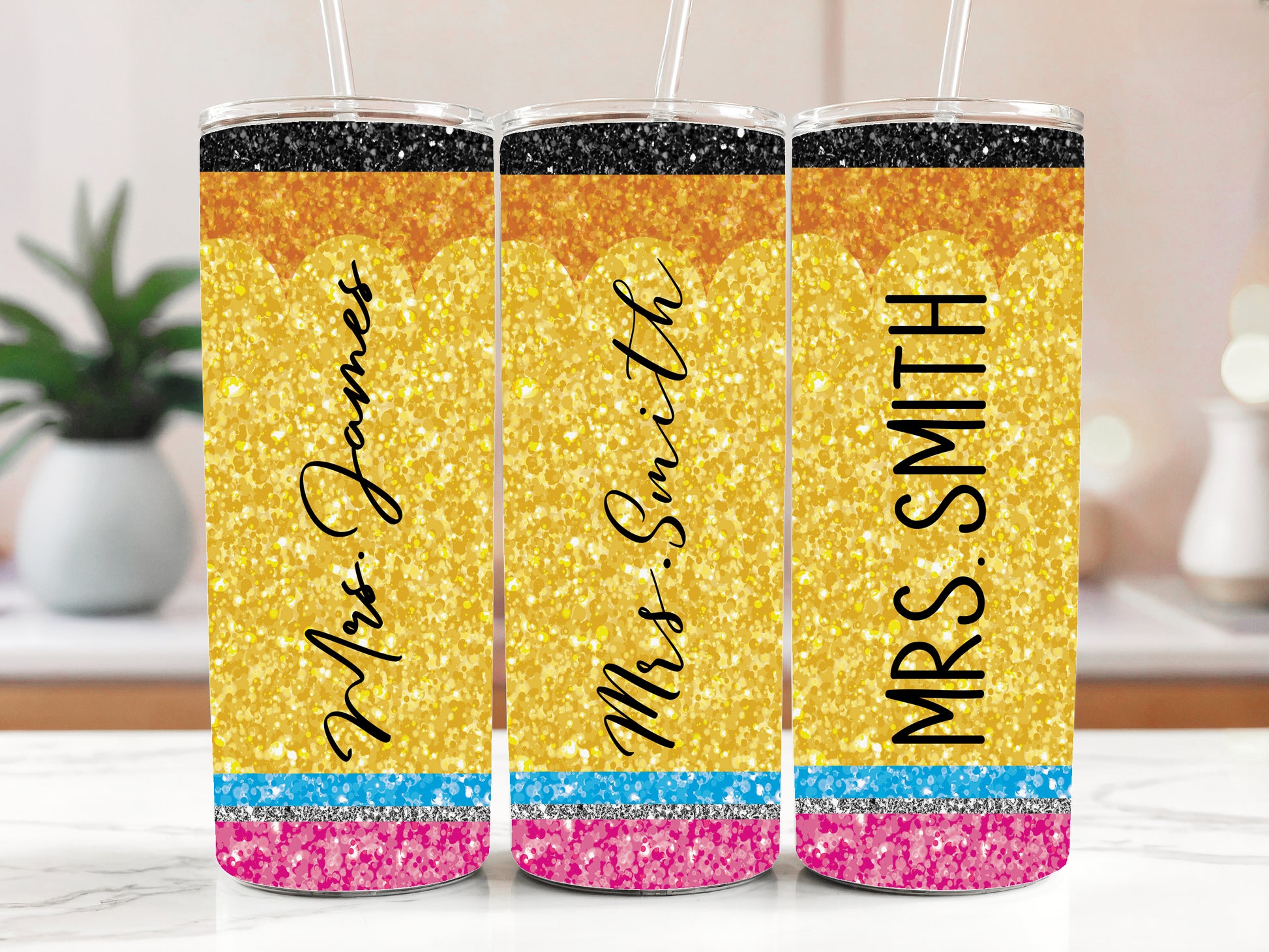 Glitter Tumbler with Straw, Preppy Stainless Steel Water Bottle Design