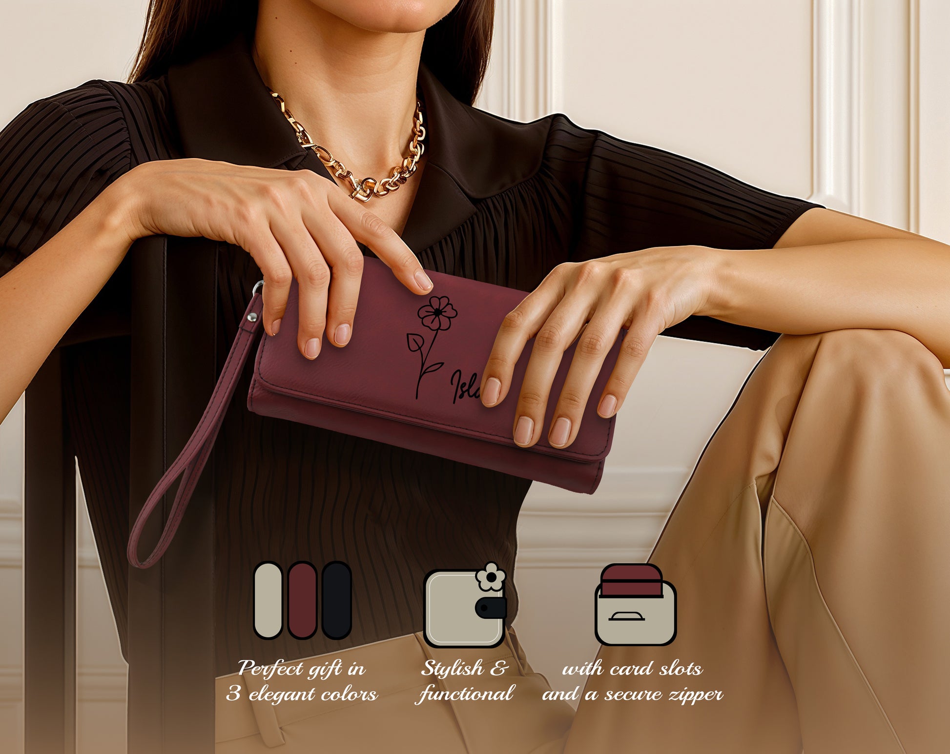 Custom Name Engraved Wallet, Vegan Leather Clutch - Perfect Gift!