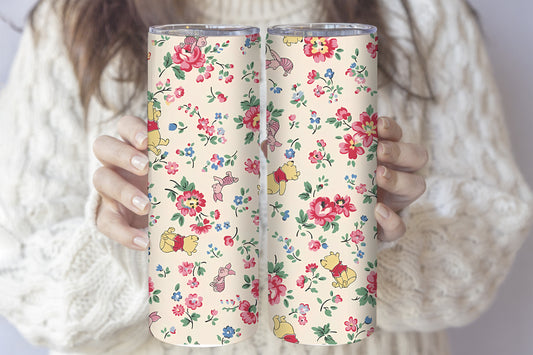 Cute Winnie The Pooh Tumbler, Bear and Flower Themed Drinkware