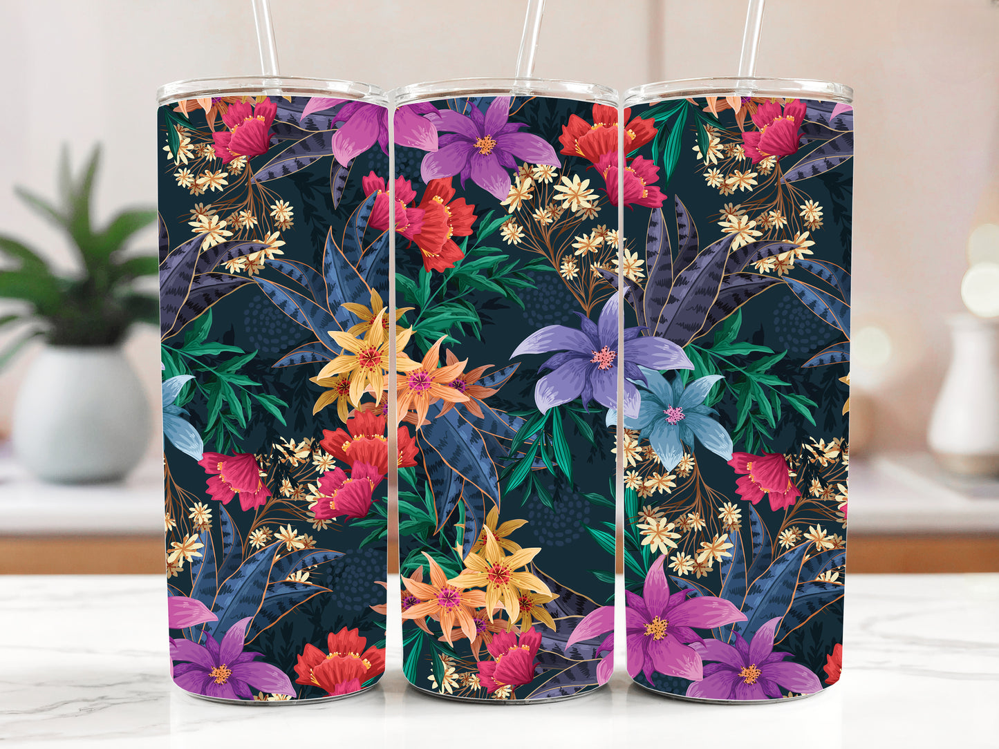 Vibrant Tropical Flower Tumbler, Aesthetic Floral Steel Water Bottle