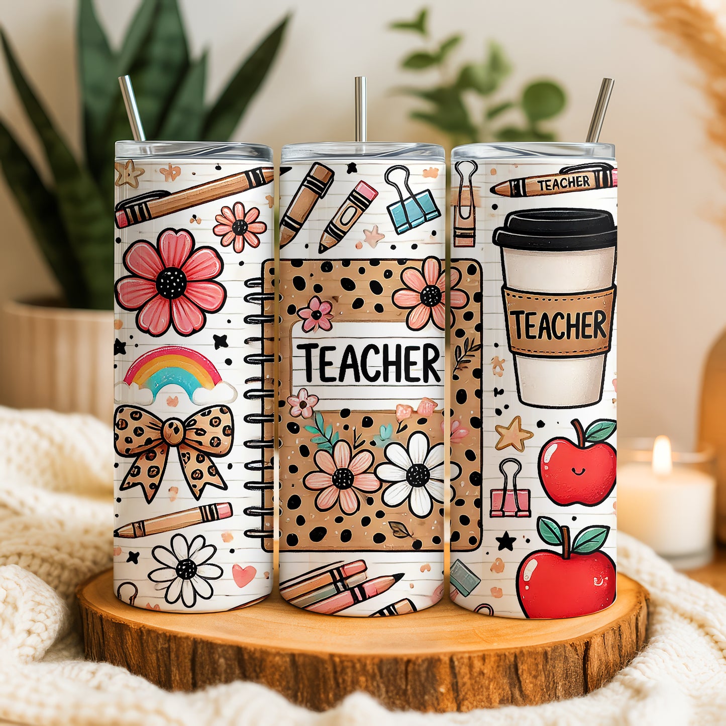 Leopard Pattern Teacher Tumbler, Stylish School Water Bottle for Educators