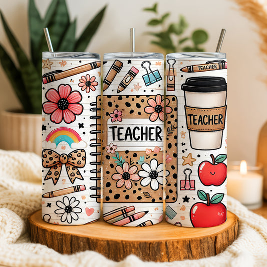 Leopard Pattern Teacher Tumbler, Stylish School Water Bottle for Educators
