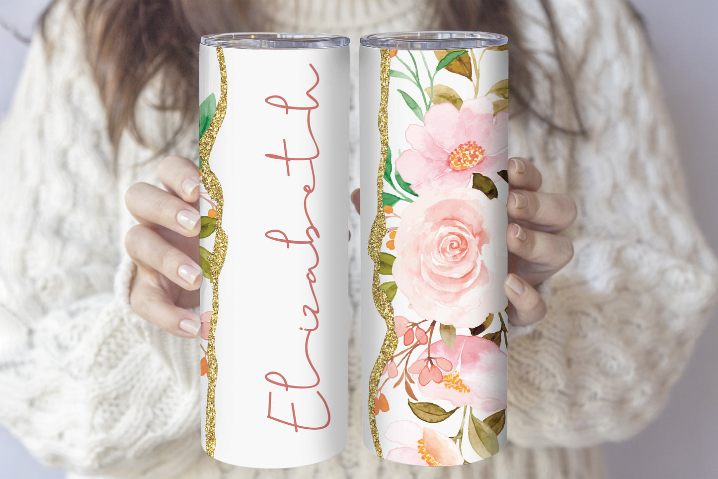 Customizable Floral Steel Tumbler, Insulated Travel Cup, Unique Gift
