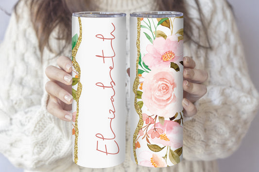 Customizable Floral Steel Tumbler, Insulated Travel Cup, Unique Gift