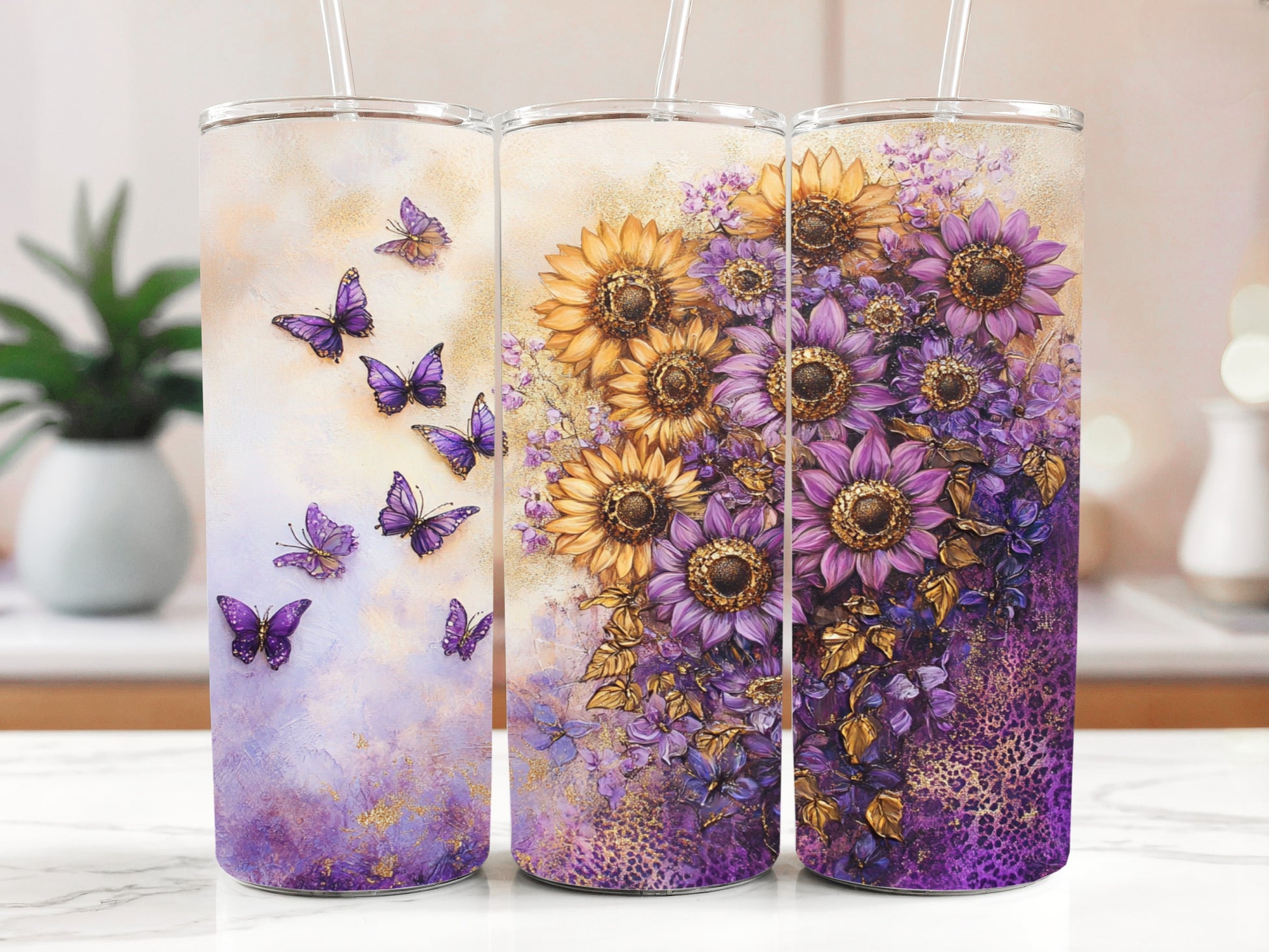 Sunflowers, Butterflies Steel Bottle - Nature Lover's Insulated Cup