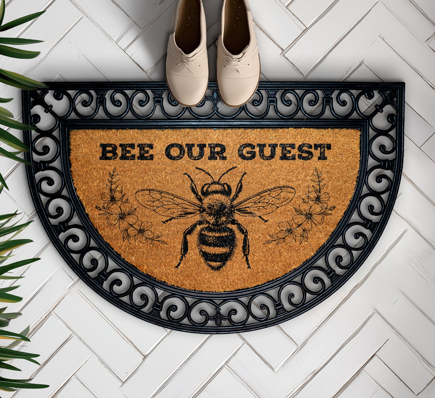 Welcome guests with our Bee Happy Doormat, Bumblebee Housewarming Gift