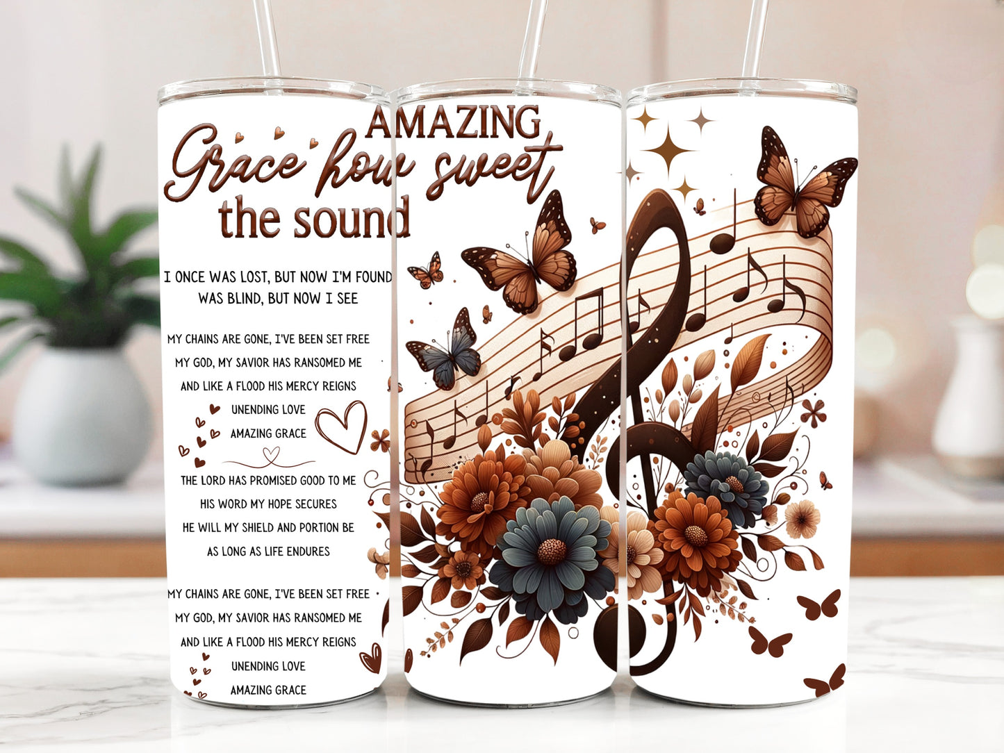 Floral Christian Hymn Insulated Tumbler, Uplifting Quote Coffee Tumbler