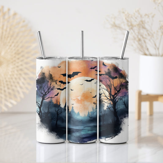 Moonlit Forest & Fog Insulated Tumbler, Halloween Theme Steel Bottle