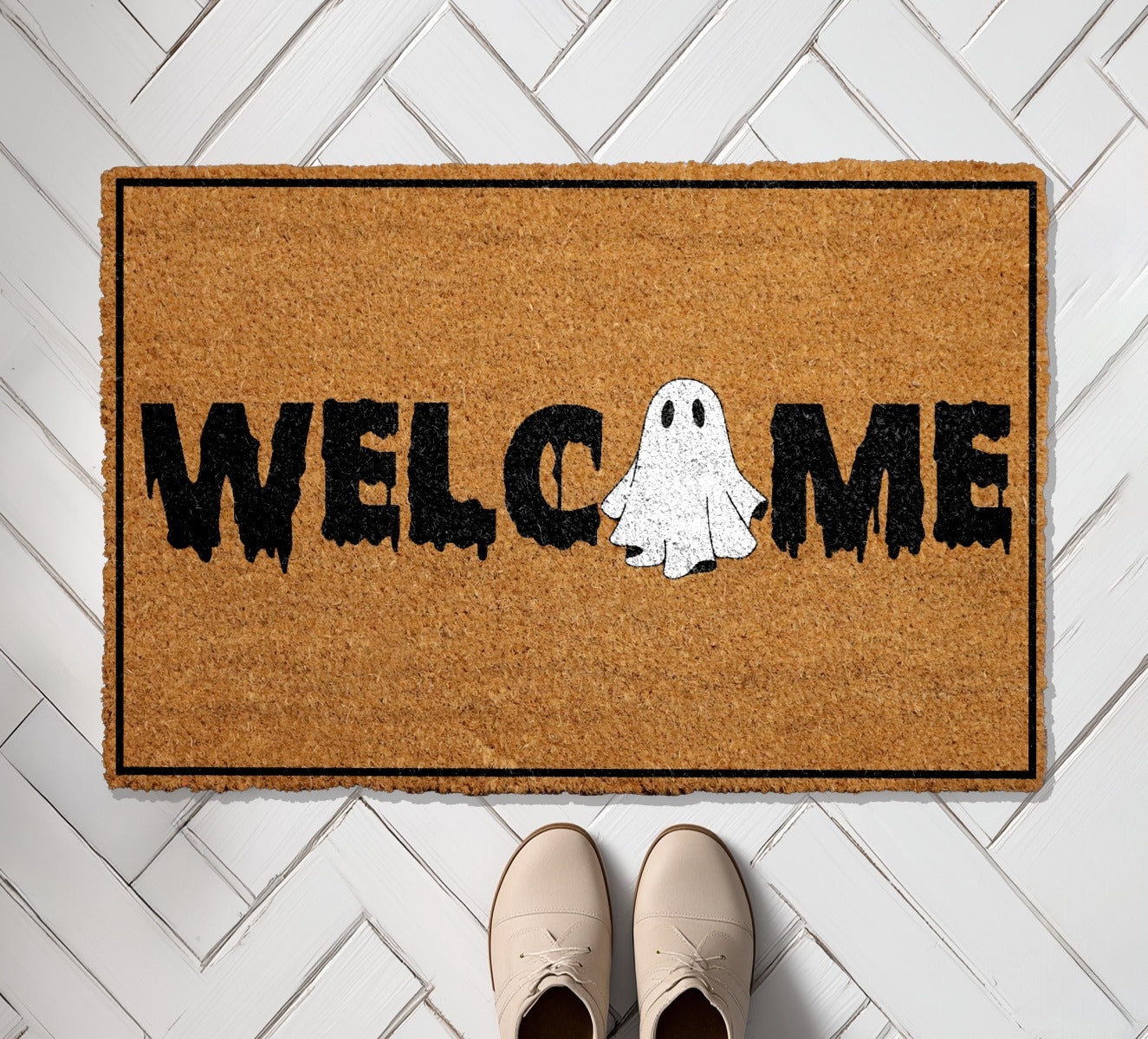 Ghostly Welcome: Halloween Doormat, Spooky Outdoor Decor for Fall