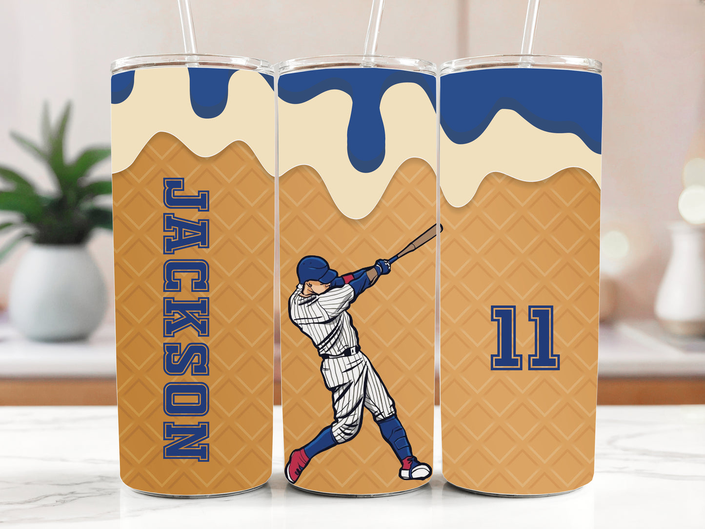 Custom Baseball Player Steel Water Bottle, Personalized Drips Stainless Tumbler