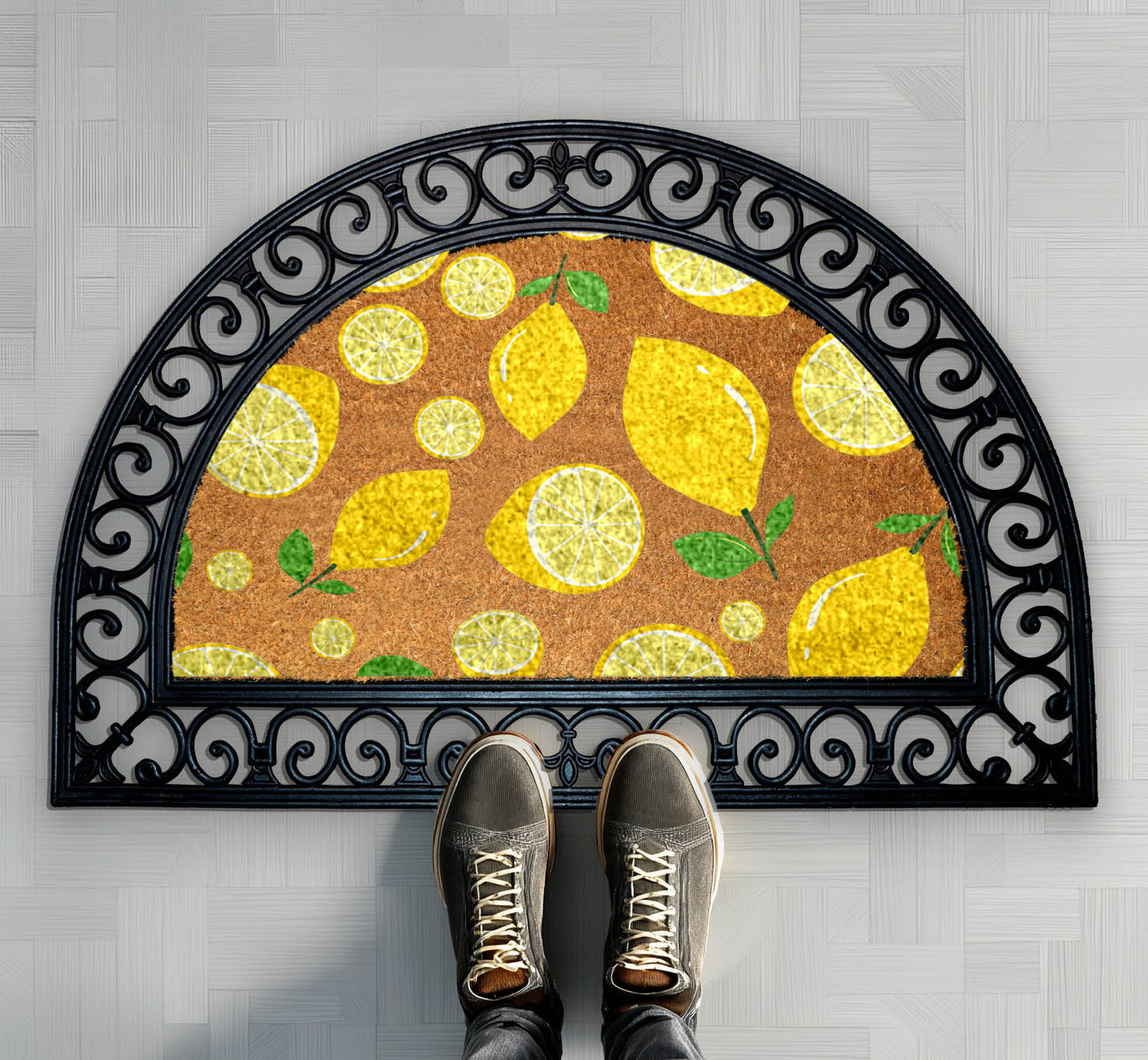 Farmhouse Lemon Slice Doormat, Natural Coir Rug - Summer Decor