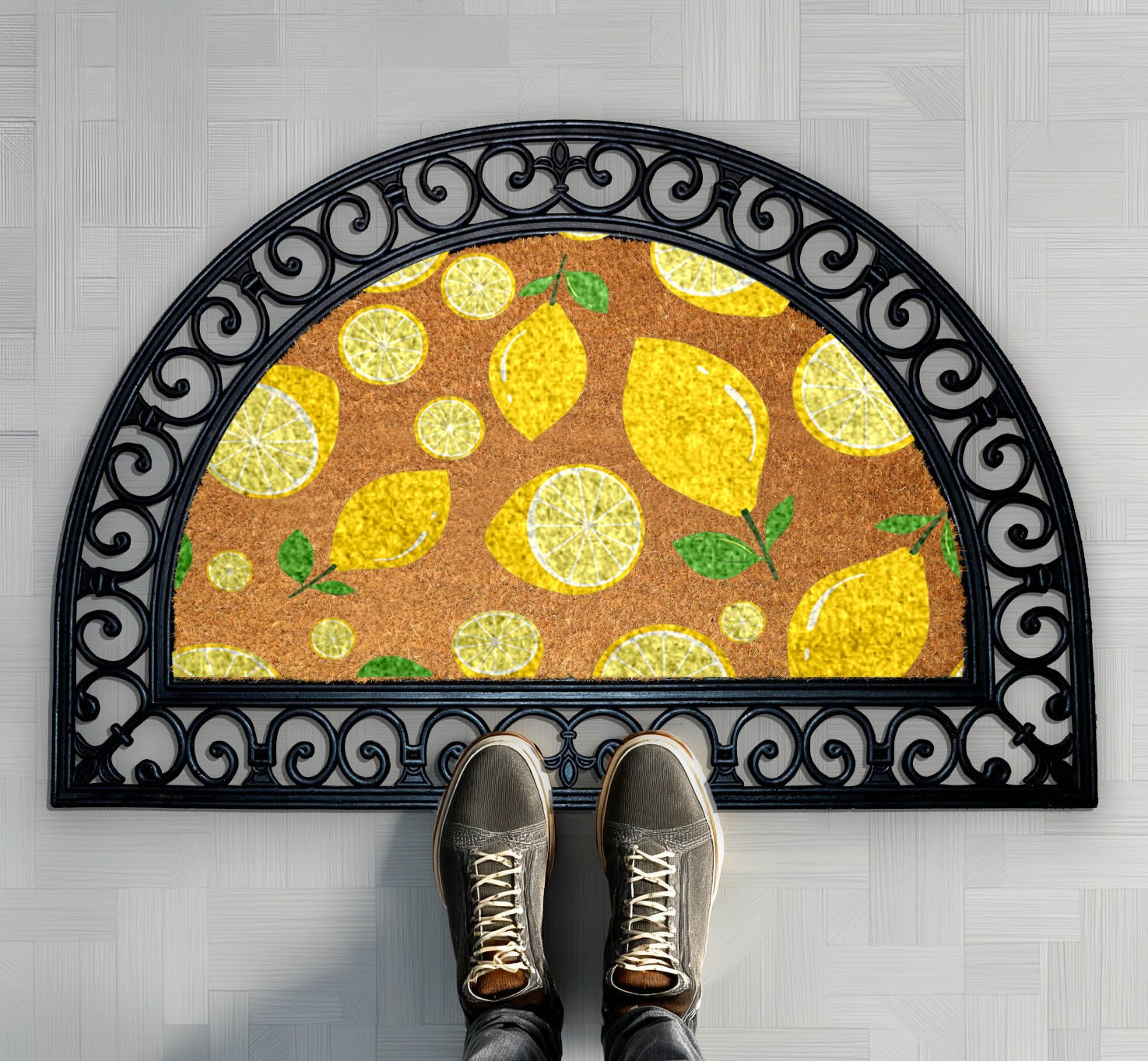 Farmhouse Lemon Slice Doormat, Natural Coir Rug - Summer Decor