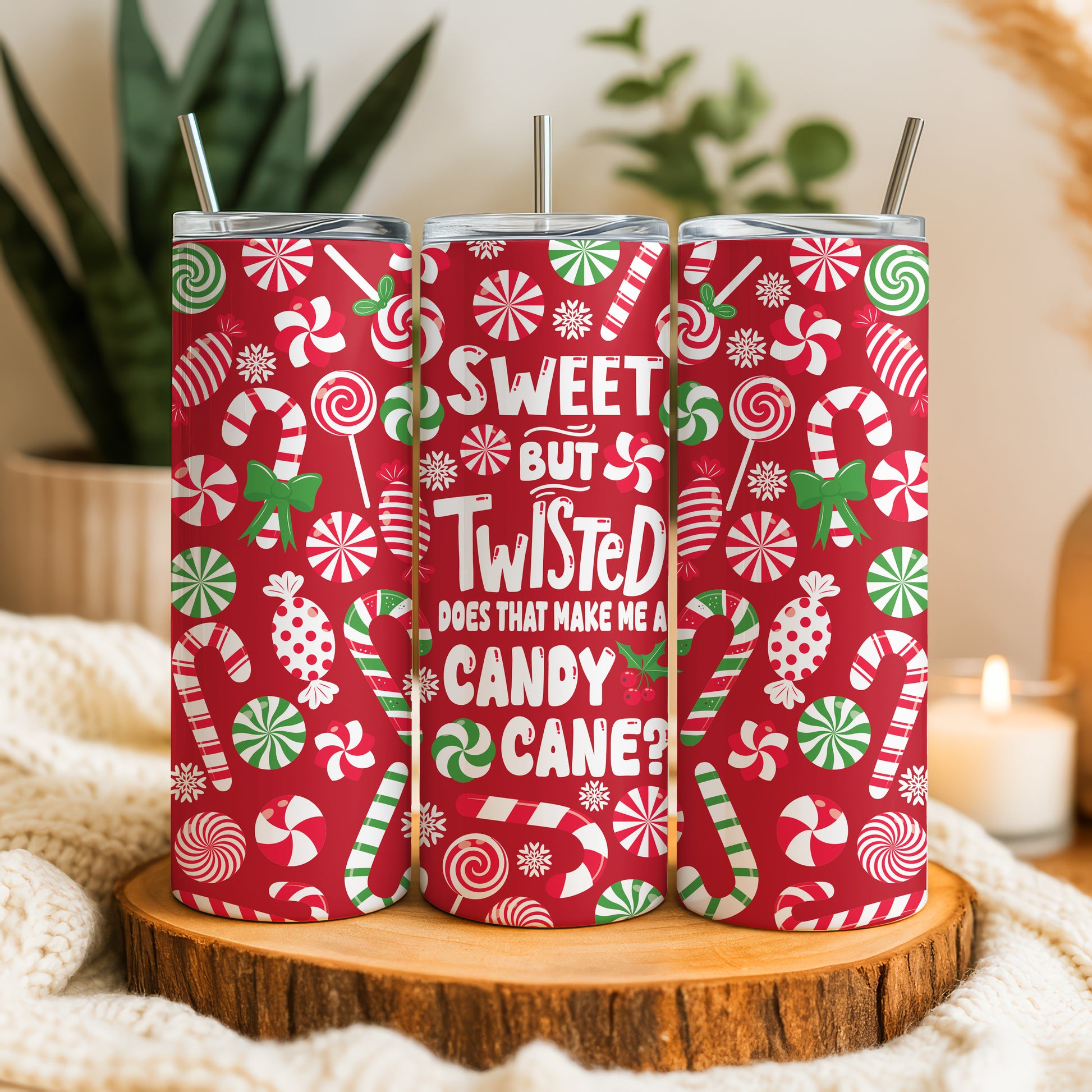 Sweet But Twisted Candy Cane Tumbler, Funny Christmas Red Cup