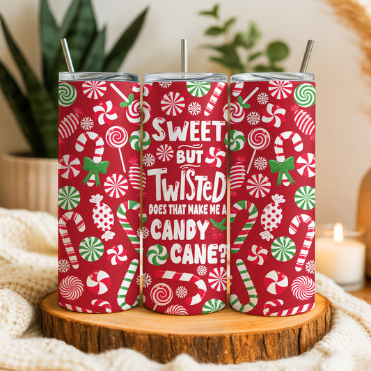 Sweet But Twisted Candy Cane Tumbler, Funny Christmas Red Cup