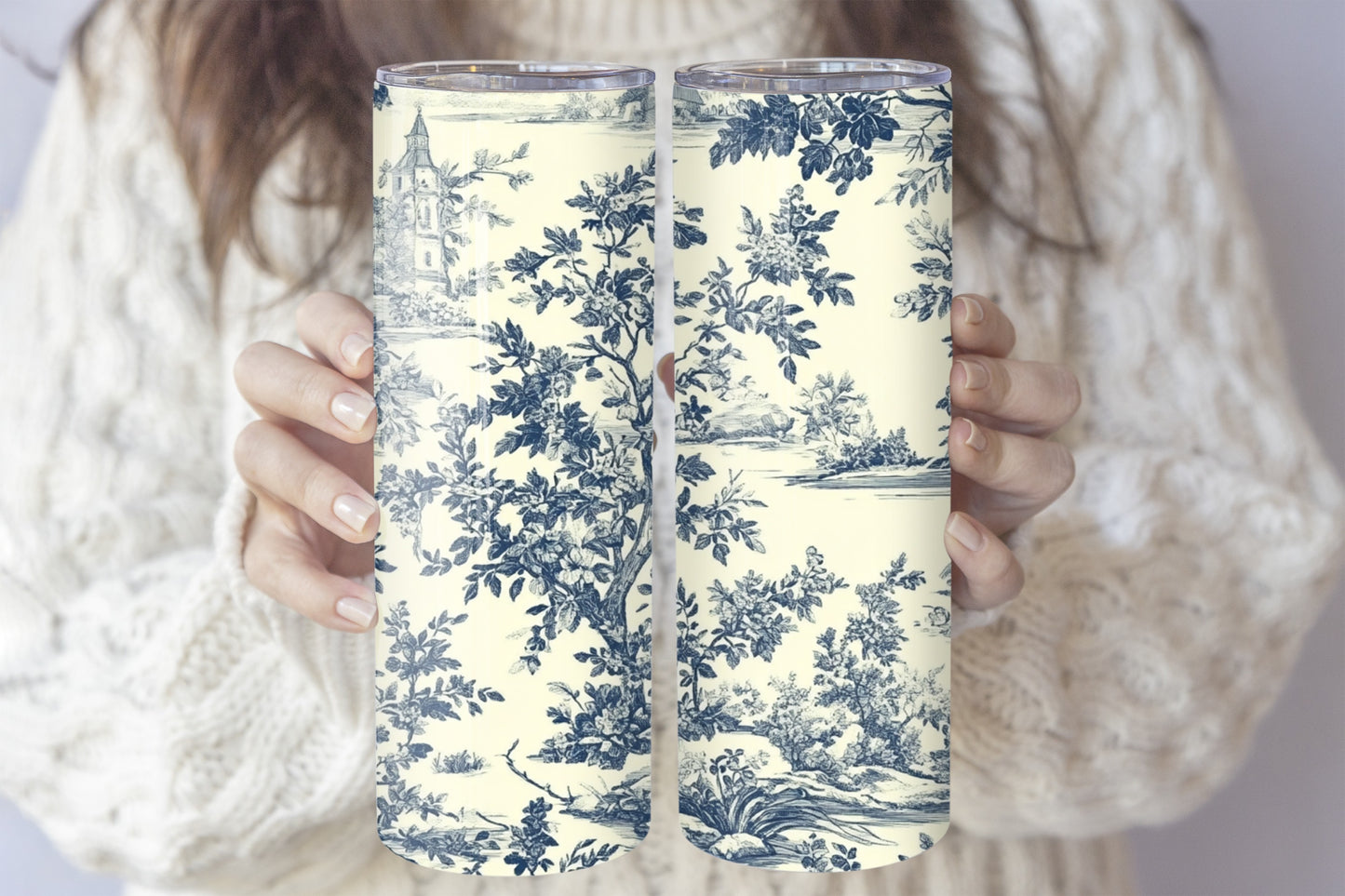 Retro French Country Toile Tumbler, Vintage Stainless Steel Water Bottle