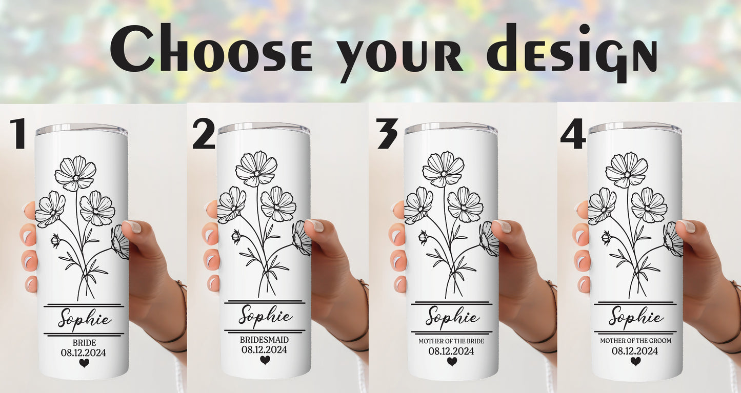 Personalized Floral Tumbler Set, Matching Stainless Steel Bottles for Bachelorette Party