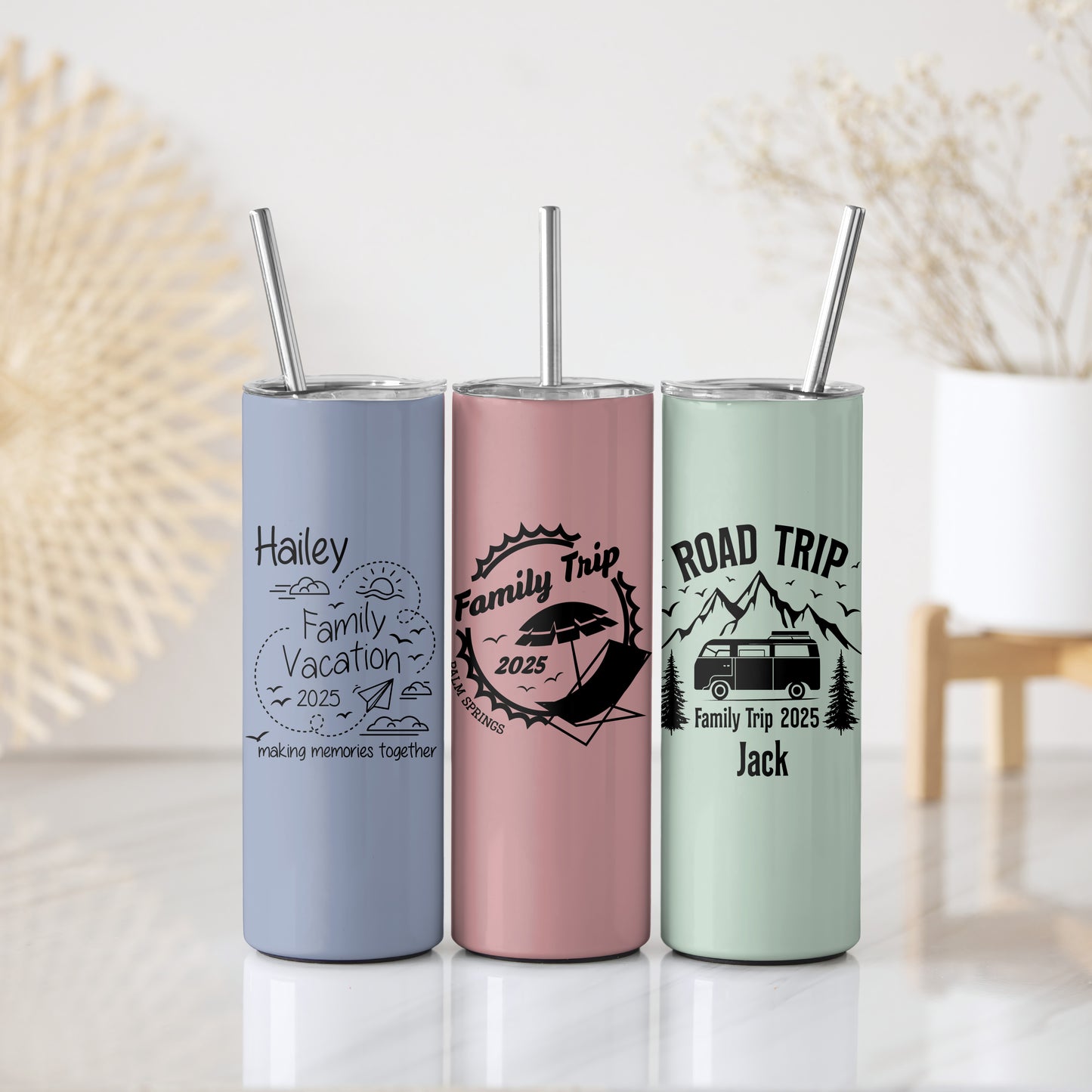 Personalized Stainless Steel Tumbler, Summer Design, Insulated Skinny Travel Tumbler