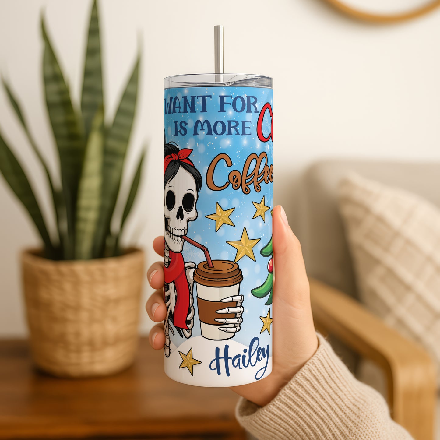 Personalizable Christmas Coffee Tumbler, Funny Saying Tired Mom Gift