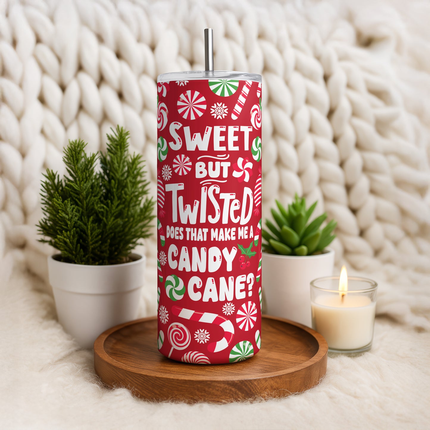 Sweet But Twisted Candy Cane Tumbler, Funny Christmas Red Cup